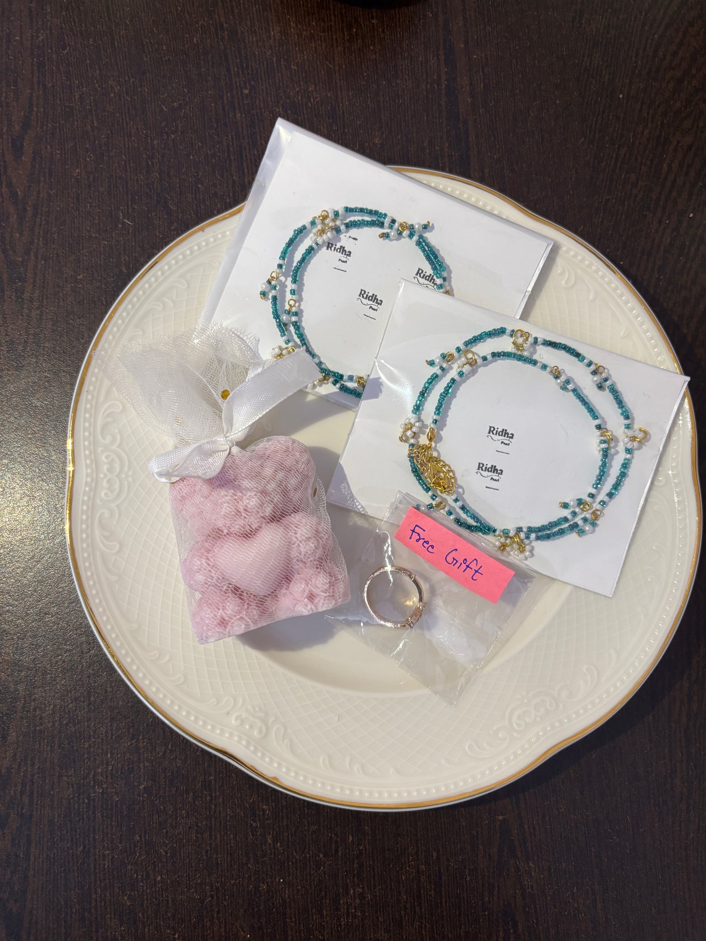 Cute teddy candle with blue beads