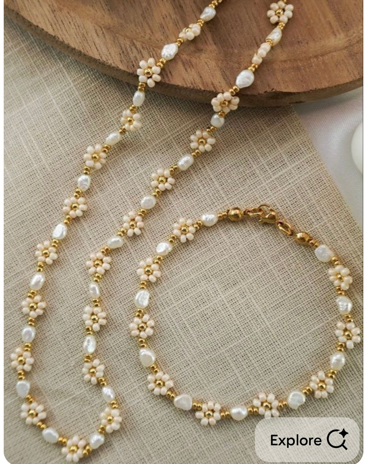 White beads bracelet and necklace pair