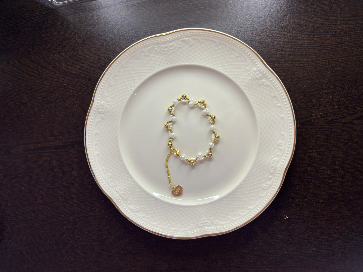 White Pearl & Golden Beads Bracelet for Women | Elegant Handmade Jewellery – RidhaPearls