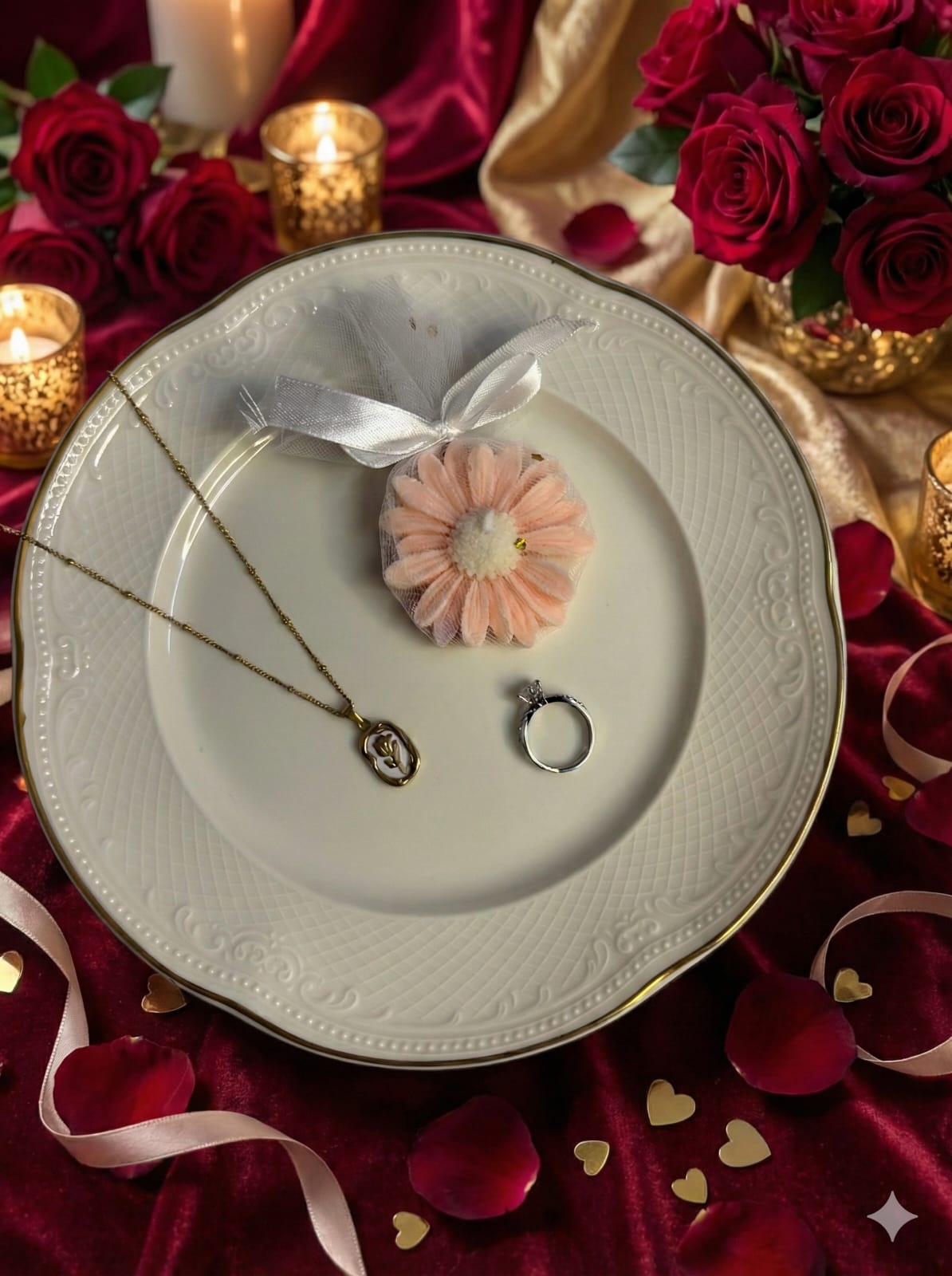 Anti-tarnish raising flower locket necklace with chain gift set for girls