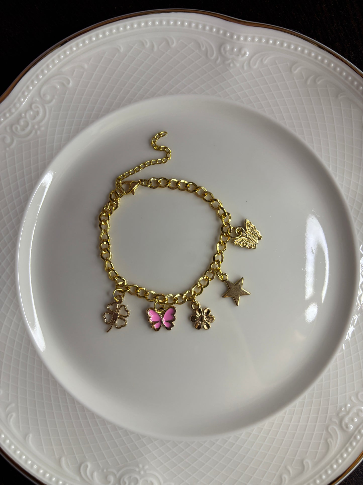 Anti tarnish butterfly and star golden charms bracelet for women