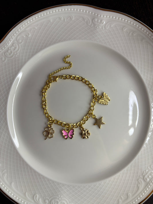 Anti tarnish butterfly and star golden charms bracelet for women