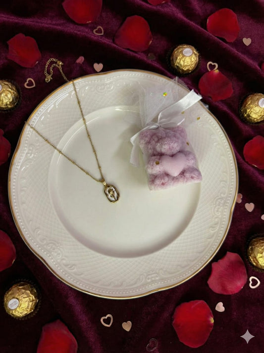 Valentine’s Day gift gold pendent and cute taddy