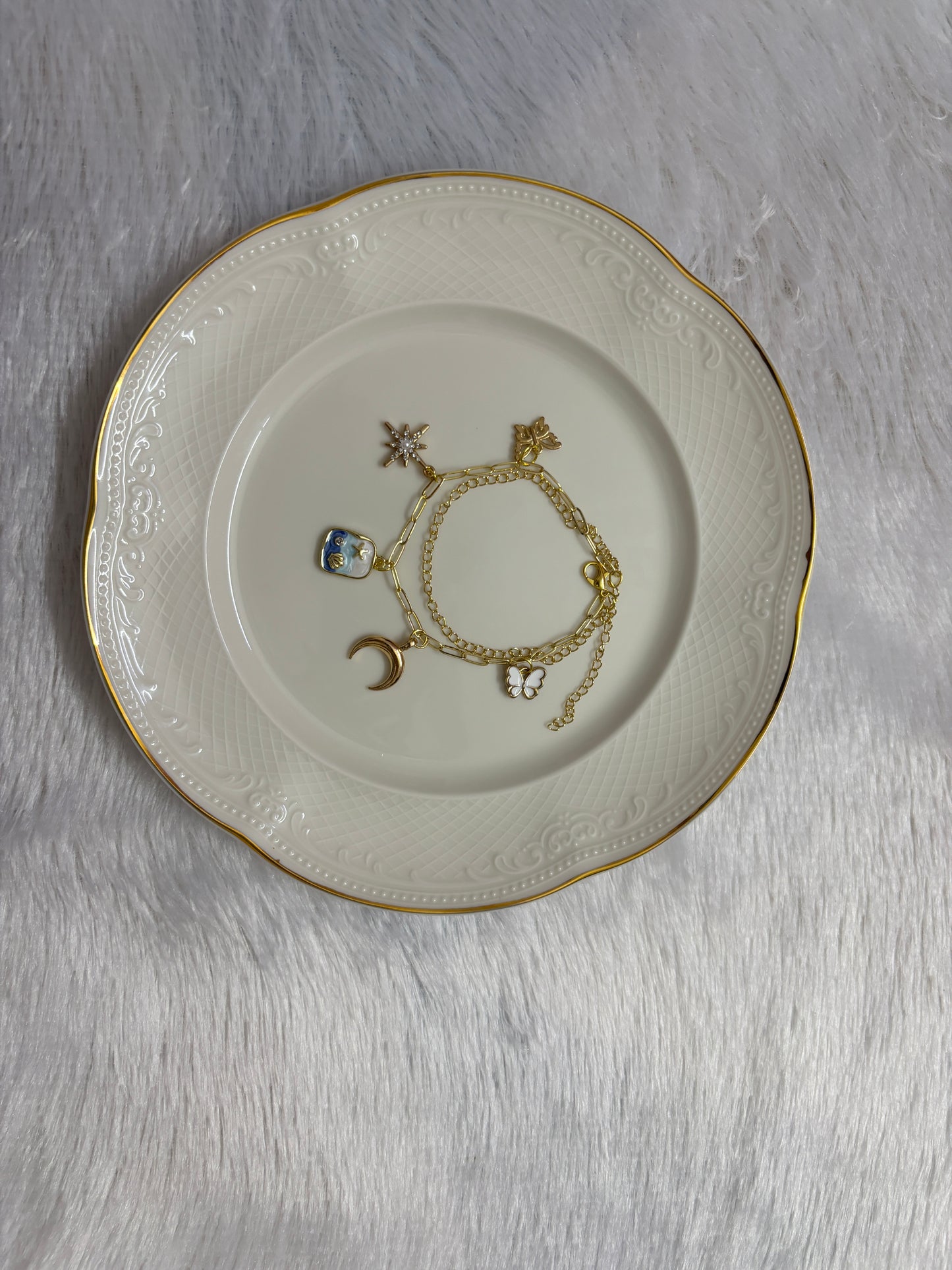 Anti-Tarnish Golden Blue Beach & Moon Charm Bracelet | Waterproof Aesthetic Jewellery for Girls