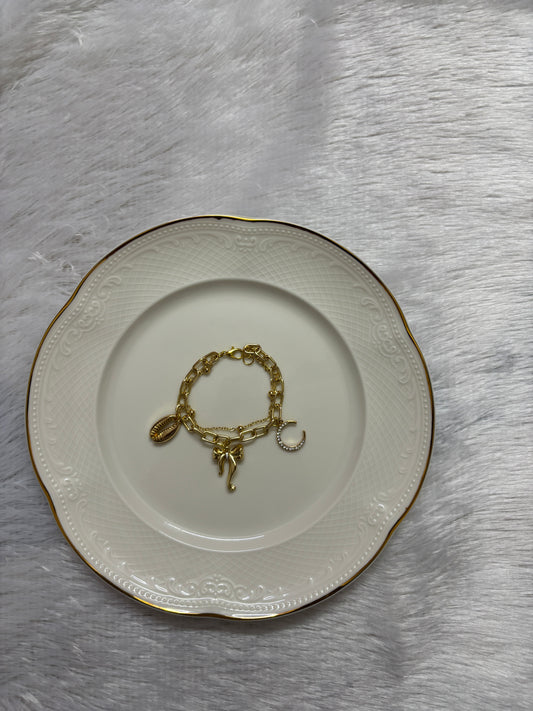 Anti-Tarnish Golden Bow & Moon Charm Bracelet | Cute Waterproof Jewellery for Girls – Ridhapearls