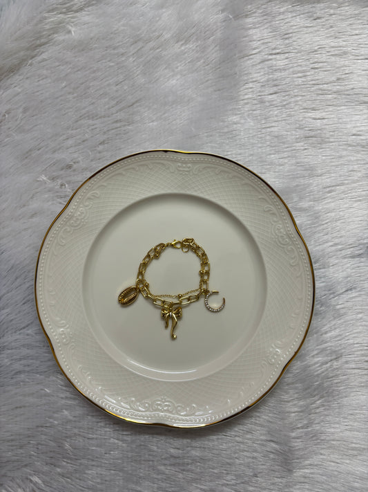 Anti-Tarnish Golden Bow & Moon Charm Bracelet | Cute Waterproof Jewellery for Girls – Ridhapearls