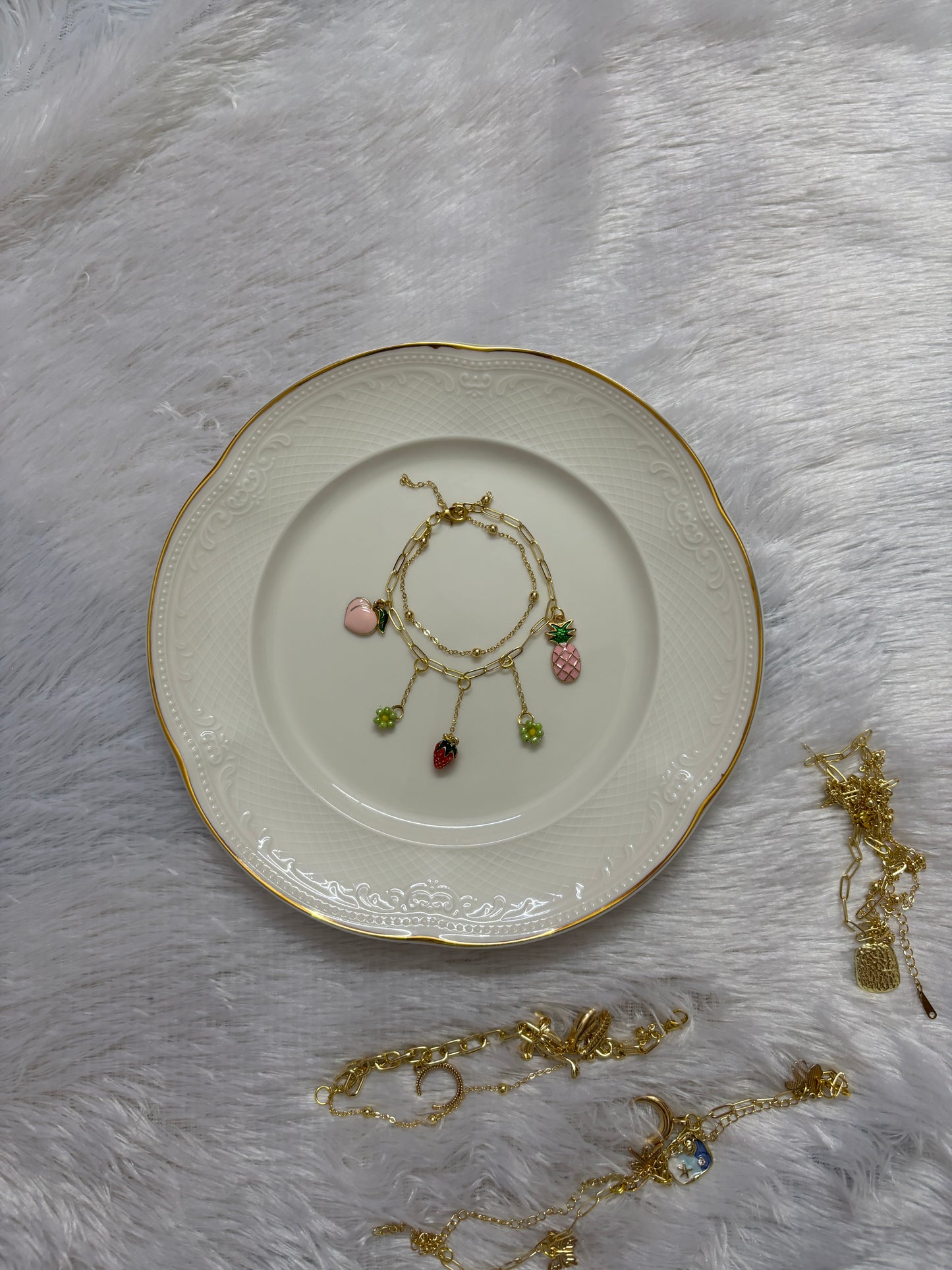 Anti-Tarnish Golden Strawberry & Floral Charm Chain Bracelet | Cute Fruit Jewellery for Girls – Ridhapearls