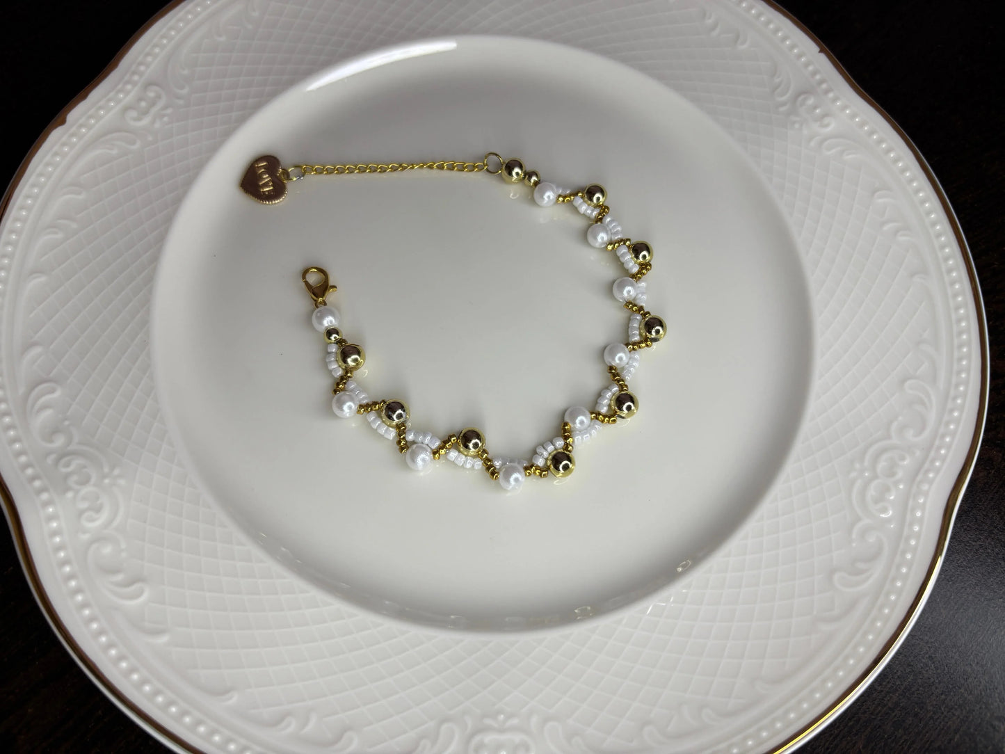 White Pearl & Golden Beads Bracelet for Women | Elegant Handmade Jewellery – RidhaPearls