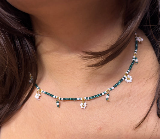 Elegant Blue & White Beads Necklace | Handmade Statement Jewelry for Women