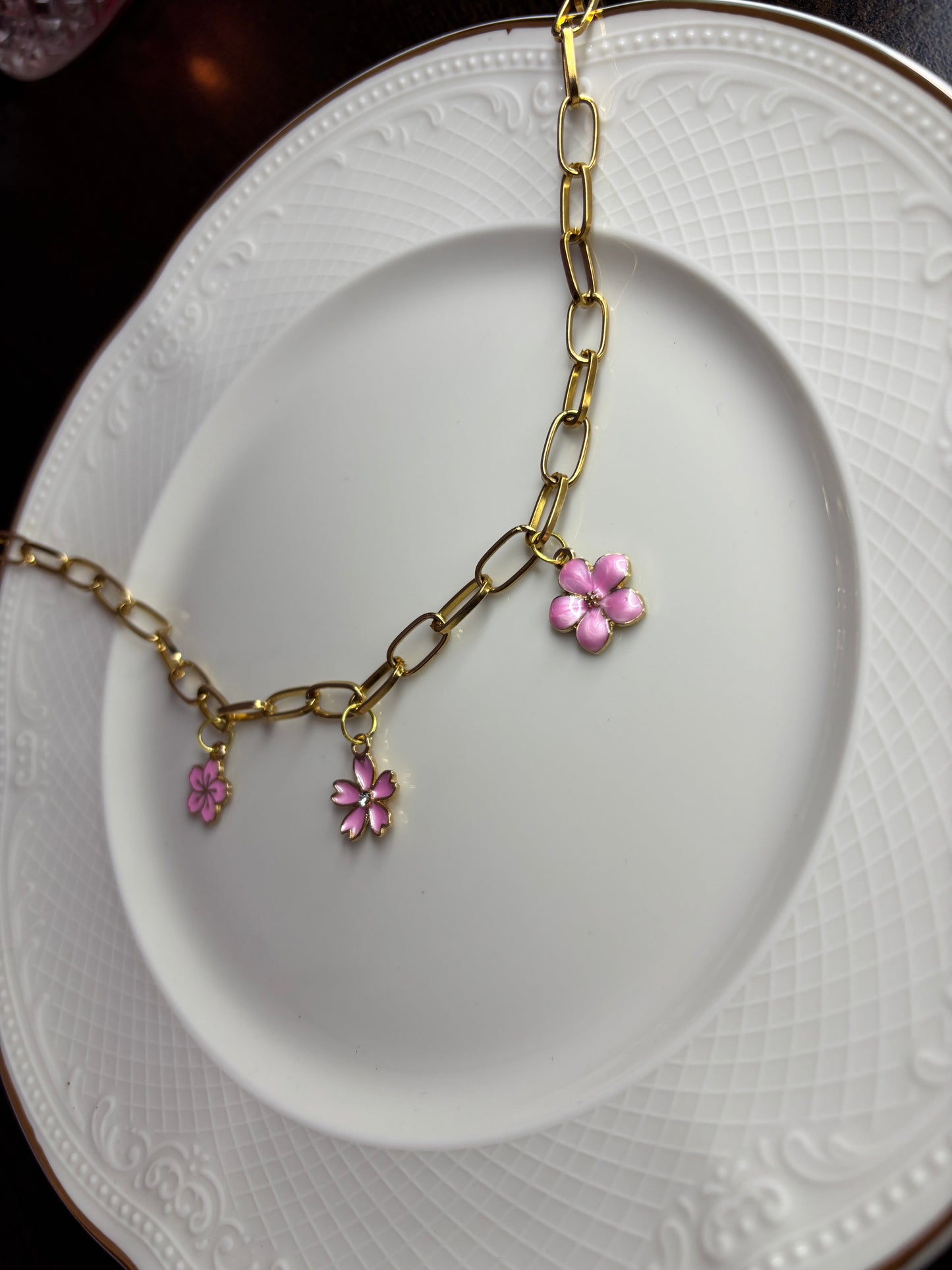 Floral Pink Charm Pendant with Anti-Tarnish Golden Chain for Women | Elegant Daily Wear Jewellery – RidhaPearls