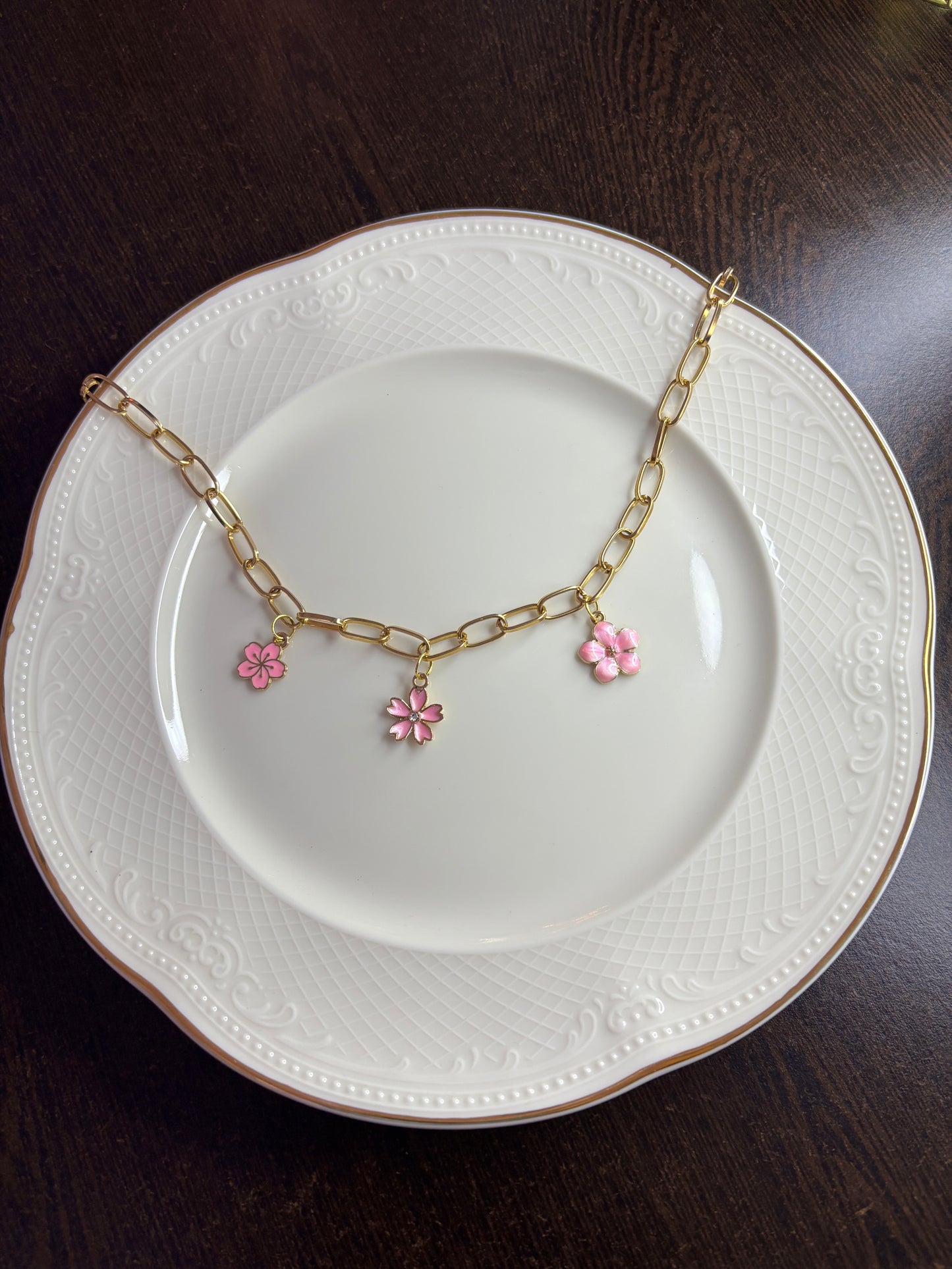 Floral Pink Charm Pendant with Anti-Tarnish Golden Chain for Women | Elegant Daily Wear Jewellery – RidhaPearls