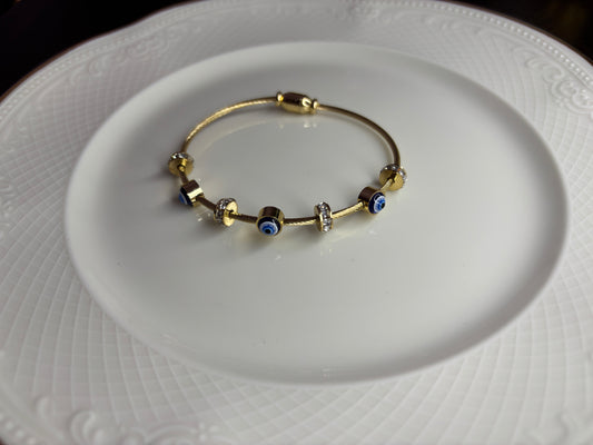 Ridhapearls Evil Eye Anti-Tarnish Bracelet – Adjustable Gold-Tone Protection Bracelet