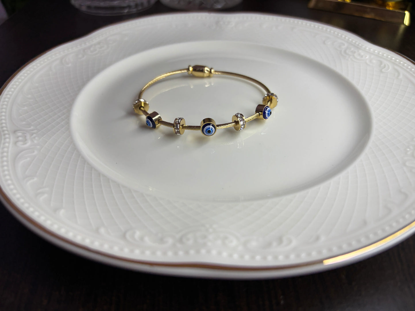 Ridhapearls Evil Eye Anti-Tarnish Bracelet – Adjustable Gold-Tone Protection Bracelet