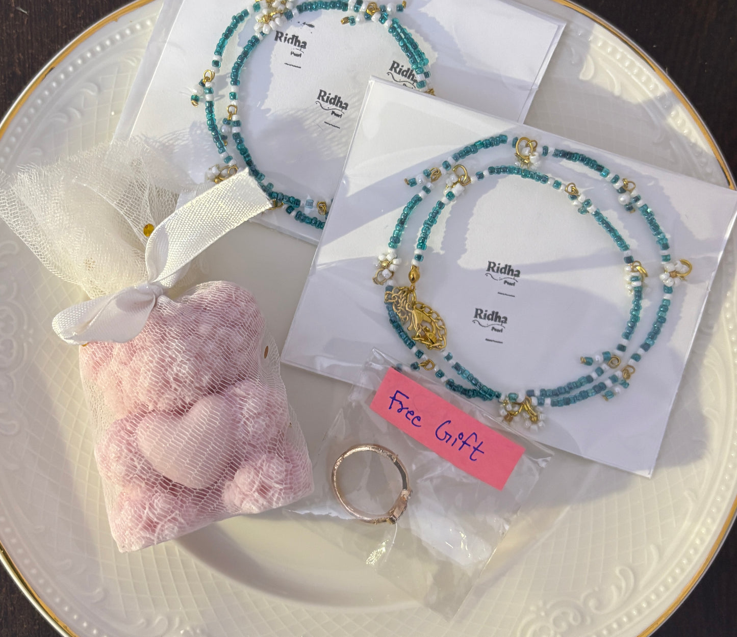 Luxury blue bead jewellery gift hamper by Ridha Pearls