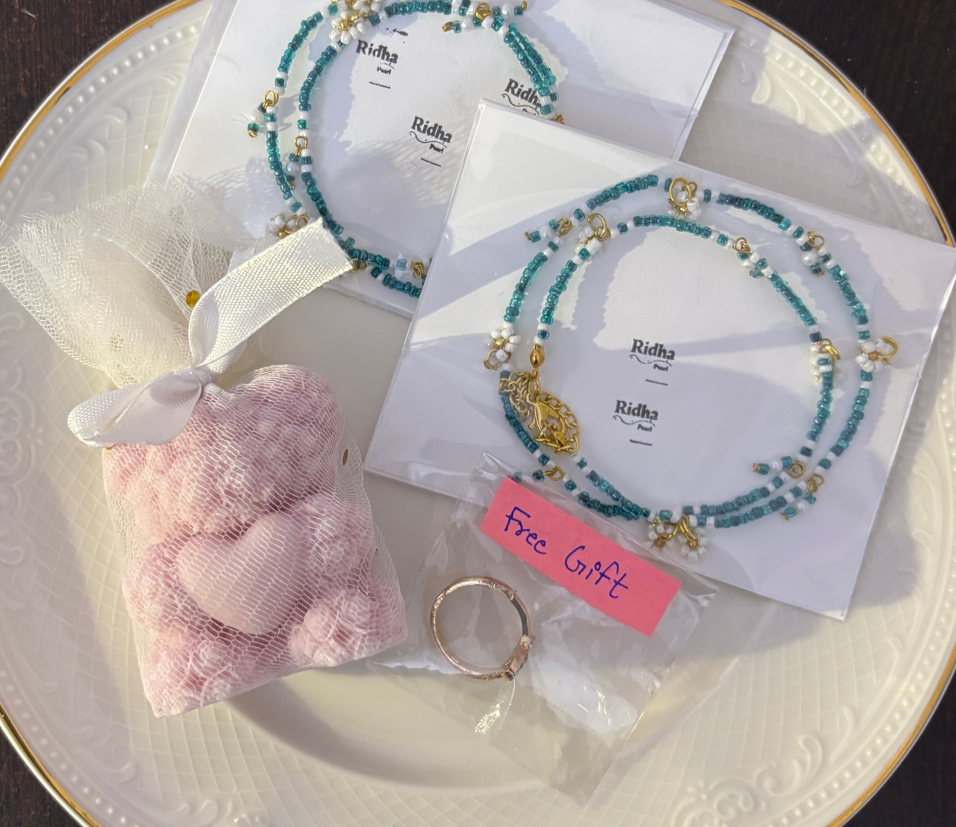 Luxury blue bead jewellery gift hamper by Ridha Pearls