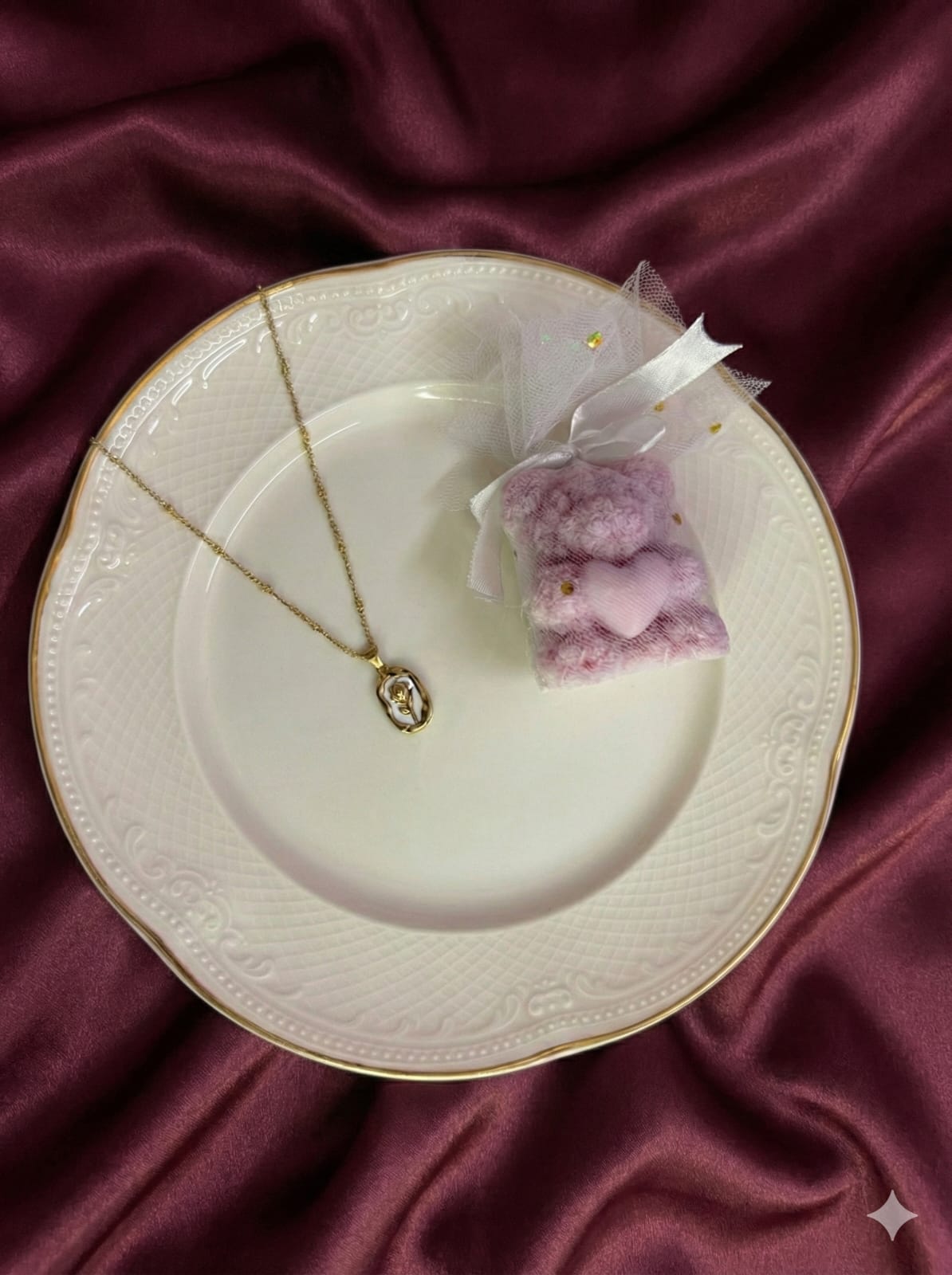 Luxury flower locket jewellery hamper with scented candle by Ridha Pearls
