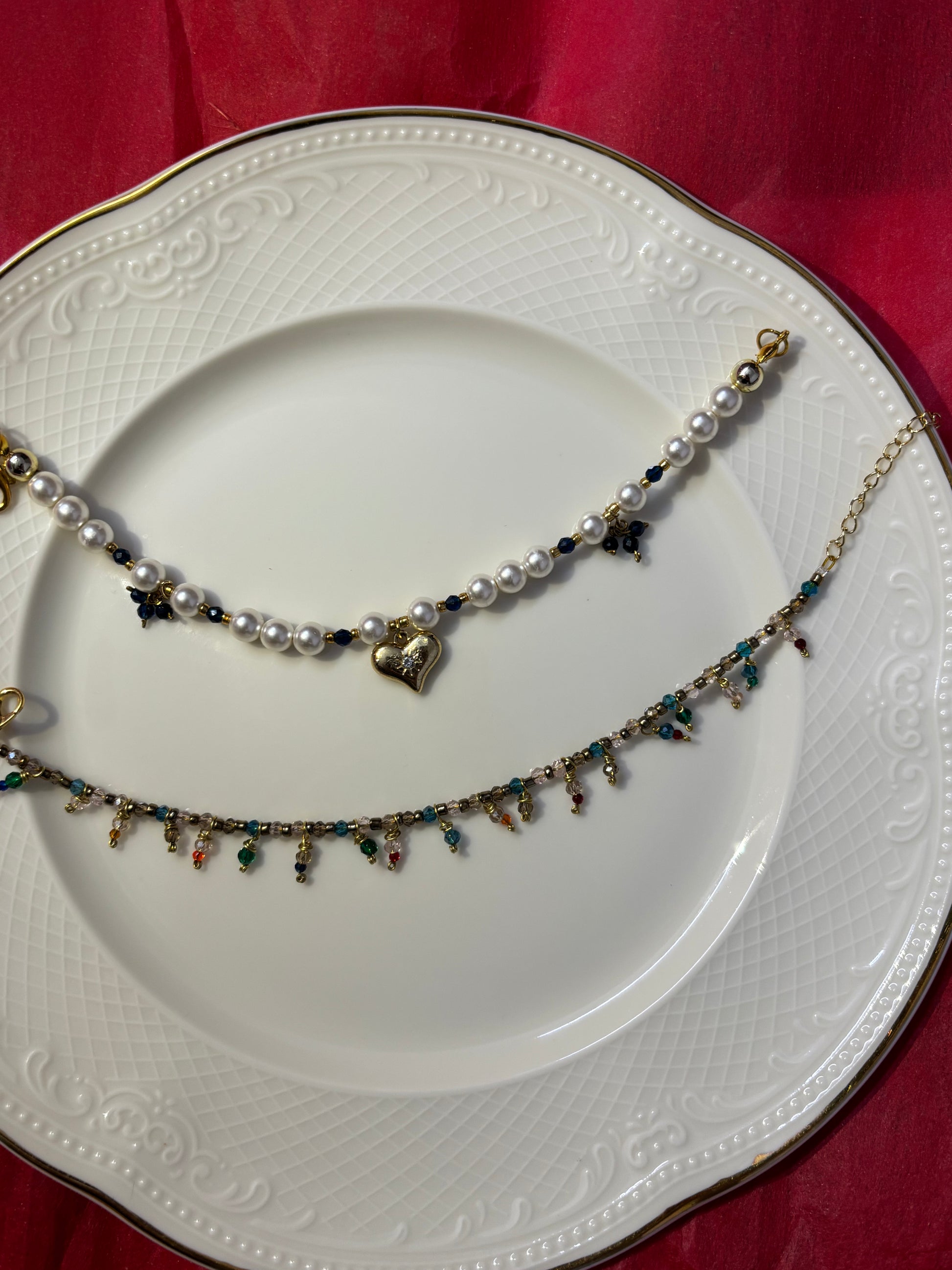 Ridhapearls pearl heart necklace with colorful beads bracele