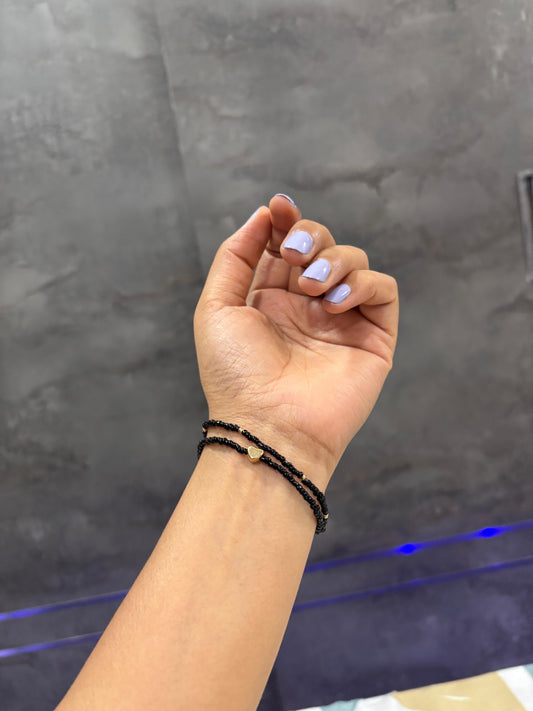 Black Beads Bracelet with Heart Locket & Golden Beads for Women | Elegant Daily Wear Jewellery – RidhaPearls