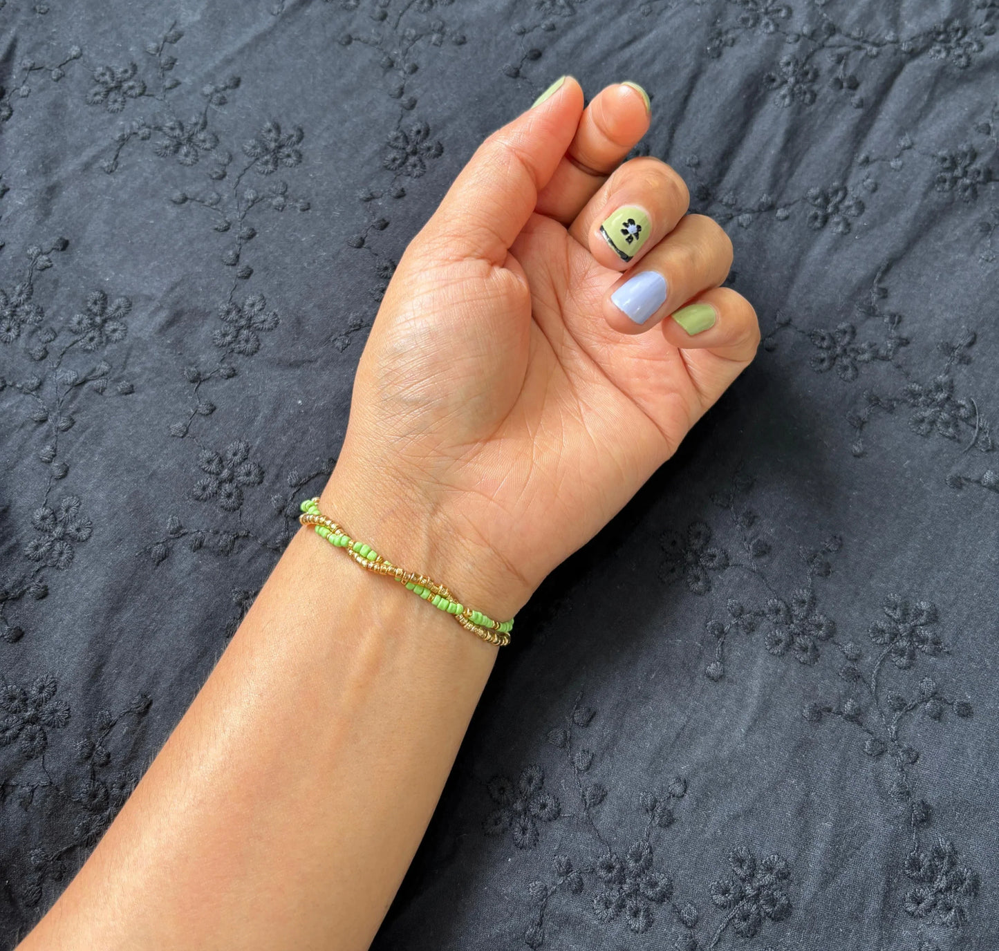 Green Beads, Pearl & Golden Bracelet for Women | Elegant Handmade Jewellery – RidhaPearls