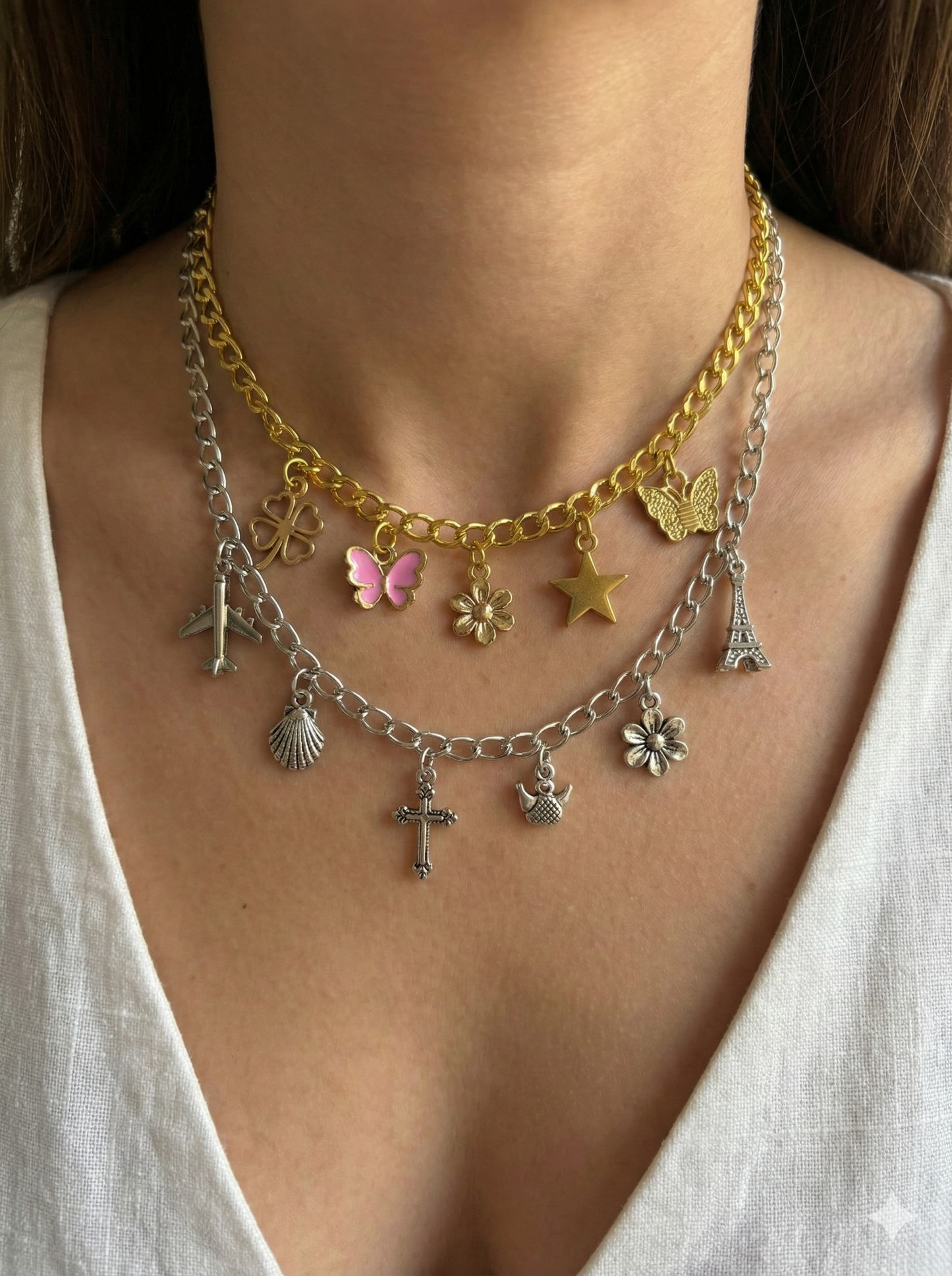 Multilayer charms necklace