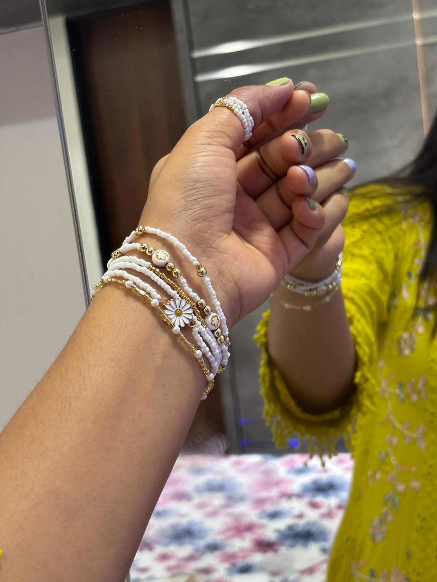 Multi-Layer White & Golden Beads Bracelet for Women | Elegant Handmade Jewellery – RidhaPearls